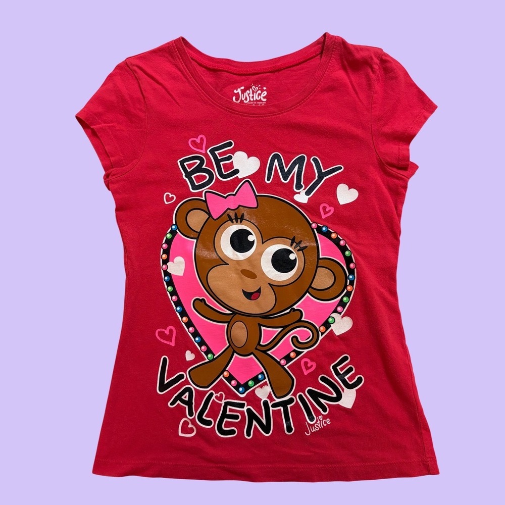 Y2K Justice Be My Valentine Monkey Graphic Baby Tee Shirt Scene #17